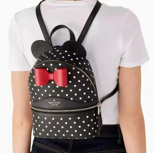 Kate Spade New York X Disney Minnie Dome Backpack Polka Dot Leather - Picture 2 of 7